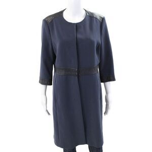 Caractere Womens Buttoned Round Neck Long Sleeve Overcoat Blue Size 12